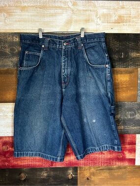 Men's Denim Work Shorts - Blue cargo phat farm like Jnco Y2K baggy wide leg 36